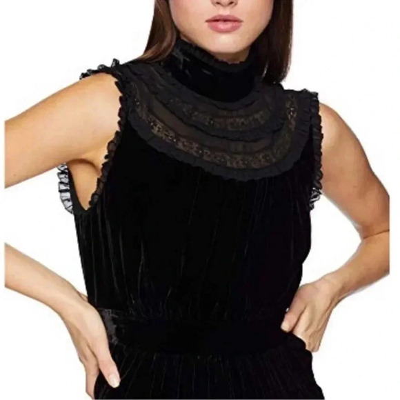 KATE SPADE BLACK VELVET DRESS MIDI RUFFLE SLEEVELESS HOLIDAY NWT SIZE 8 MEDIUM - Picture 3 of 11